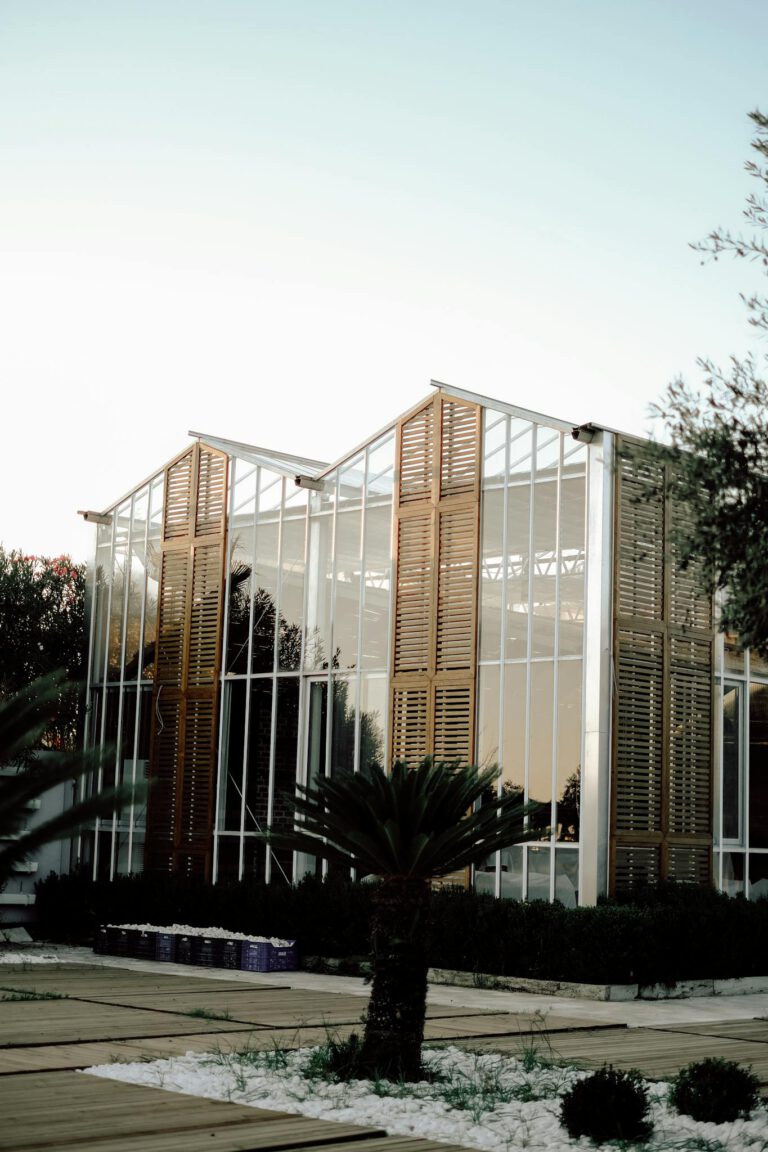 Elegant modern greenhouse with glass windows in an outdoor setting in Istanbul.
